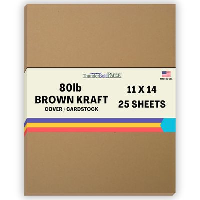 25 Brown Kraft Fiber 80# Cover Paper Sheets - 11" X 14" (11X14 Inches) Scrapbook|Picture-Frame Size - Rich Earthy Color with Natural Fibers - 80lb/Pound Cardstock - Smooth Finish