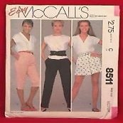 McCALL'S Pattern #8511 SIZE: MISS LARGE ***MISSES' PANTS OR SHORTS & KNEE PANTS***
