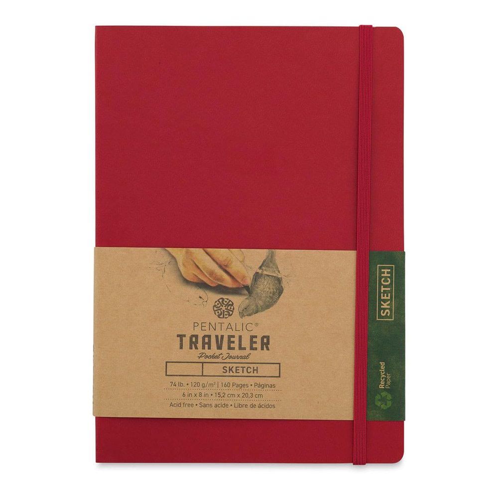 Pentalic Recycled Traveler's Sketchbook - 8-1/4" x 5-7/8", Red