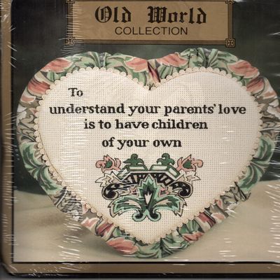 Old World Collection Cross Stitch Kit - Heartfelt Message - Heart Shaped Pillow