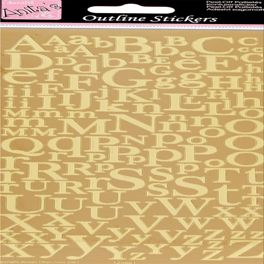 Anitas Outline Stickers, Mixed Serif Alphabets, Gold, for Scrapbooking, Card Making, Kids Play, Homework, Art, Craft, Embelish, Decorative, Paper, Card, Glass, Metal, Plastic, Foam