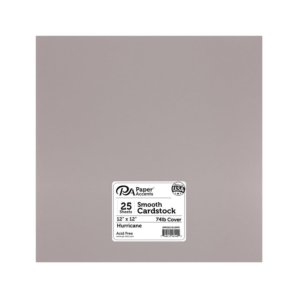 PA Paper Accents Smooth Cardstock 12" x 12" Hurricane, 74lb colored cardstock paper for card making, scrapbooking, printing, quilling and crafts, 25 piece pack