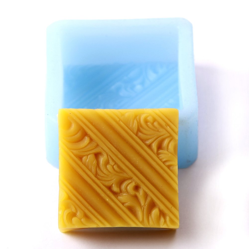 Diagonal Lines & Rococo Swirls Square Silicone Mould