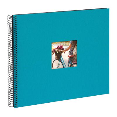 Goldbuch Bella Vista Spiral, Linen Memory Cut-Out Cover 40 Pages, Book for Gluing, Photo Album, Paper, Turquoise (Black Sides), 35 x 30 cm