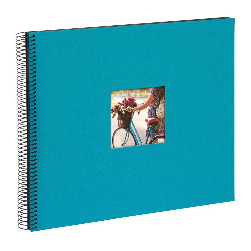 Goldbuch Bella Vista Spiral, Linen Memory Cut-Out Cover 40 Pages, Book for Gluing, Photo Album, Paper, Turquoise (Black Sides), 35 x 30 cm