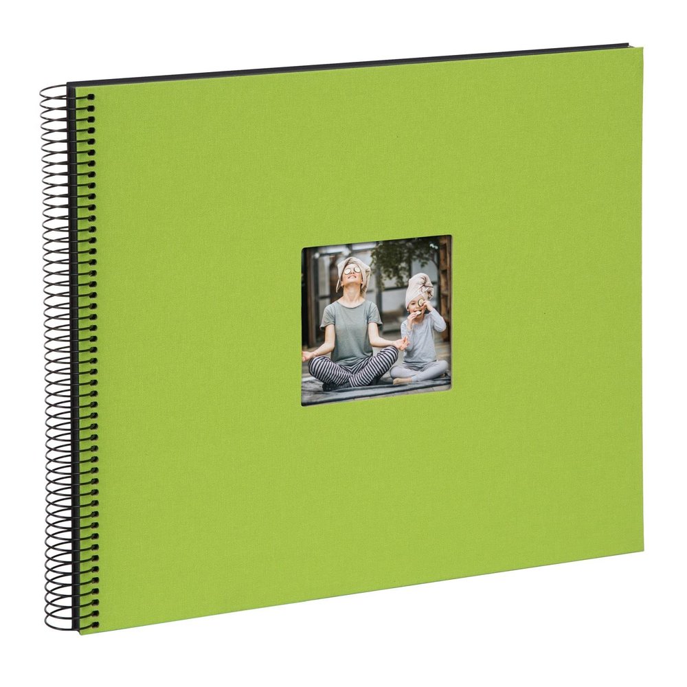 Goldbuch Bella Vista Spiral, Linen Memory Cut-Out Cover 40 Book for Gluing, Photo Album, Paper, Green (Black Pages), 35x30 cm