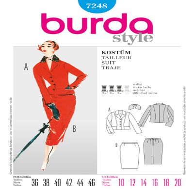 Burda Ladies Sewing Pattern 7248 - Suit Sizes: 10-20