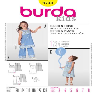 Burda Childrens Sewing Pattern 9740 - Dress & Pants Sizes: 3-8