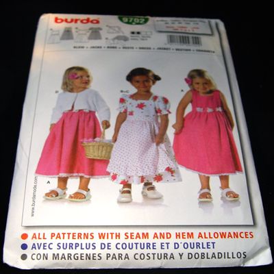 Burda 9702 Girls Dress Pattern - Includes Apron and Jacket- Sizes for 18 Months to 5 Years