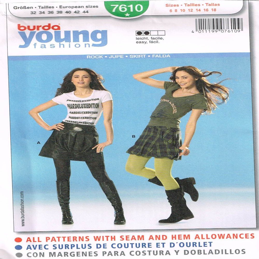 Burda Young Fashion Skirt Sewing Pattern 7610 in Sizes 6 - 18