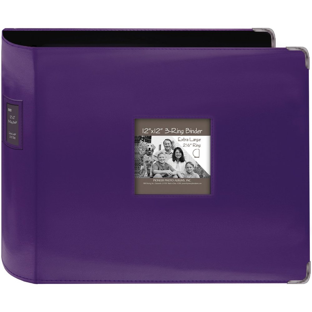 Pioneer Sewn Leatherette 3-Ring Binder 12"X12"-Bright Purple