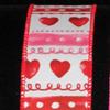 Vintage Hearts and Doodles Red and White Wired Craft Ribbon 1.5" x 40 Yards view 1