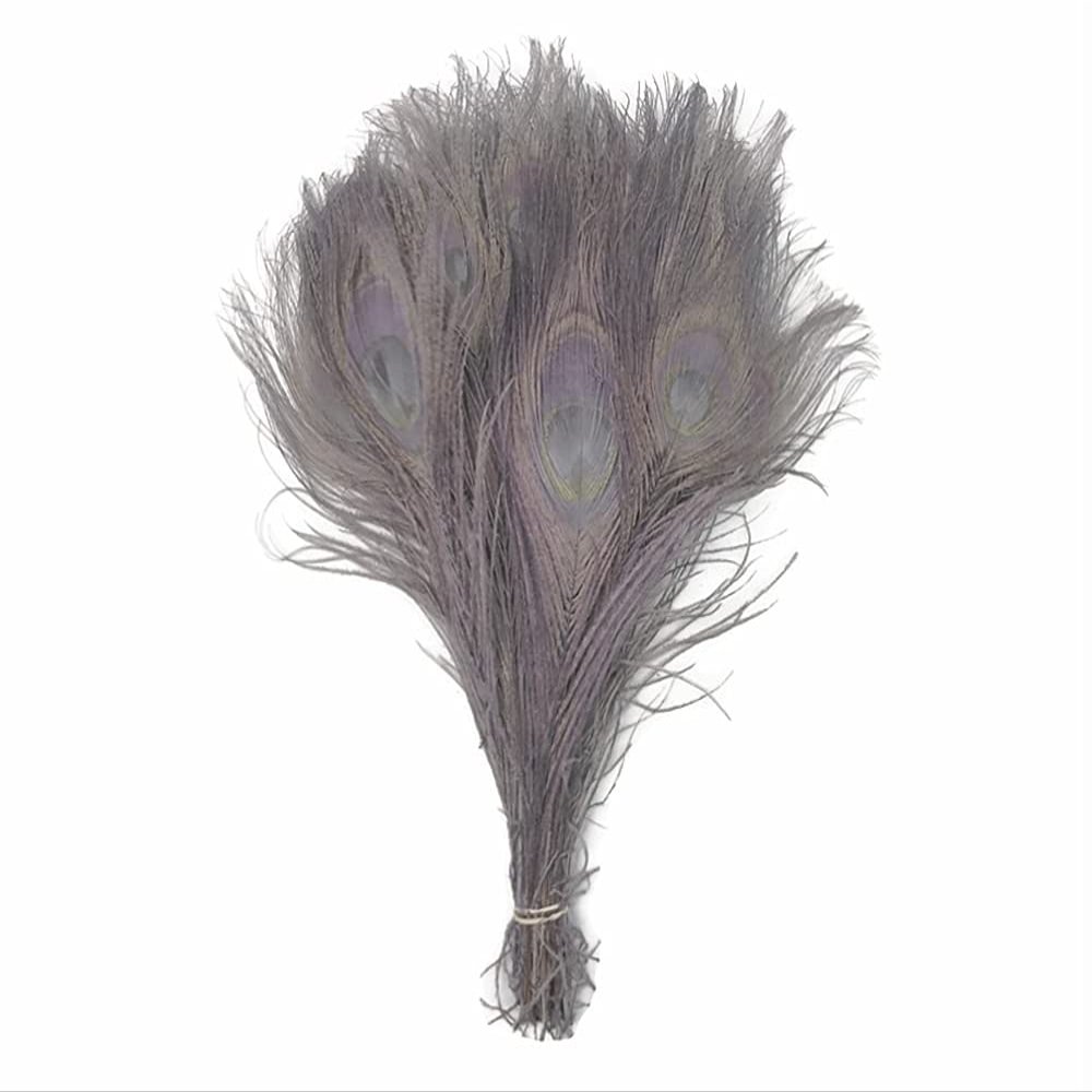 50 Pieces Silver Gray Bleached & Dyed Peacock Tail Eye Wholesale Feathers (Bulk) 10-12 Long Halloween Craft Supply | Moonlight Feather