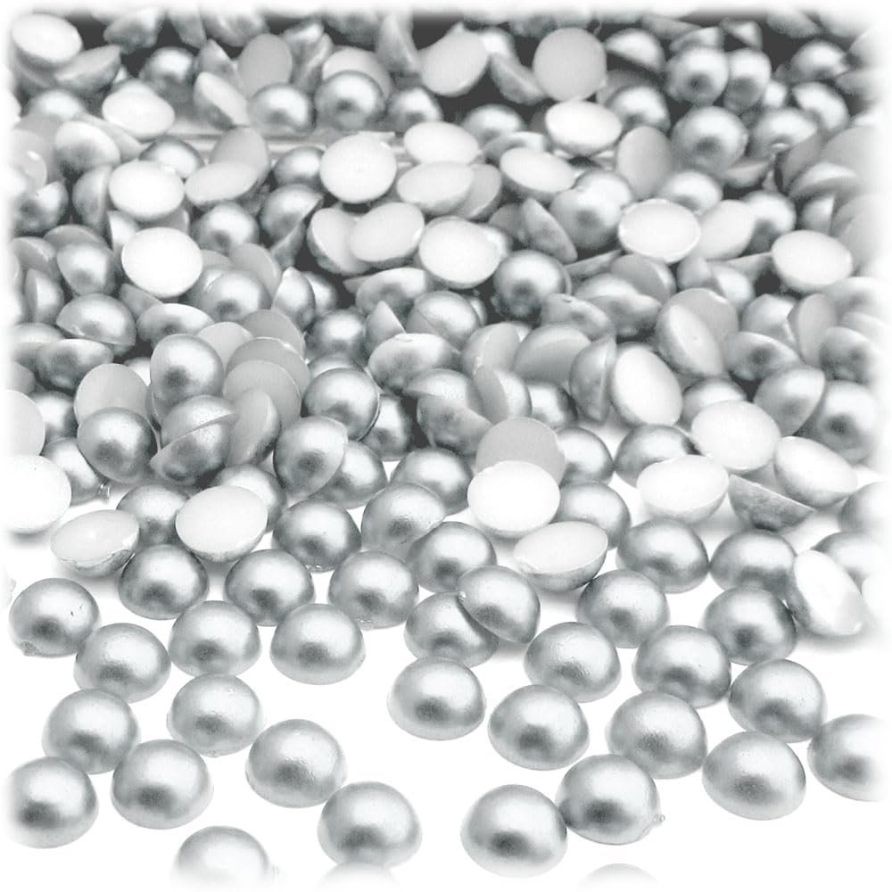The Crafts Outlet 1,000pc Pearl Finish Half Dome Beads, Round, 5mm, White Silver