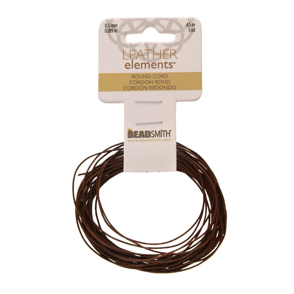 The Beadsmith Leather Cord Brown .5mm Spool 5 Yards/4.5 Meters Indian Leather Thong Ideal for Braiding, Beading, Necklaces, Fine Lacing, Hair Accessories & DIY Jewelry Making