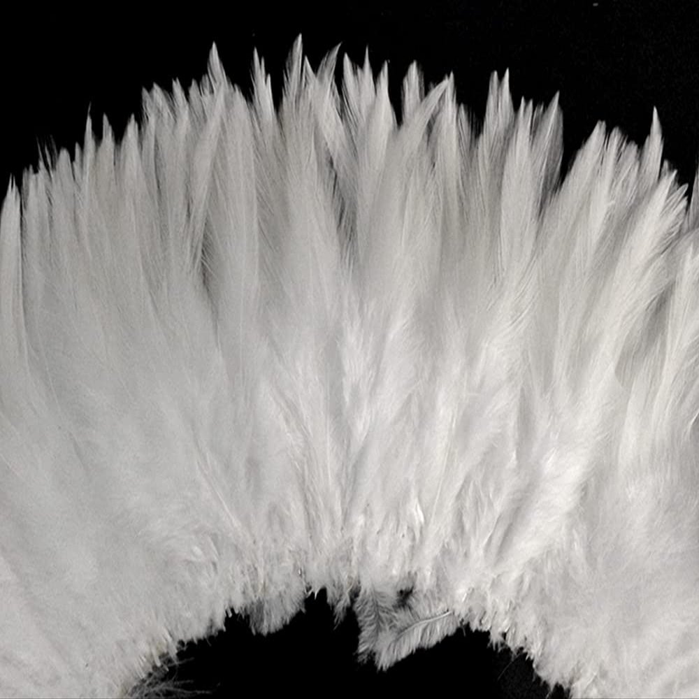 4 Inch Strip 4-6 Natural White Strung Chinese Rooster Saddle Feathers Halloween Costume Fly Tying Craft Supply | Moonlight Feather