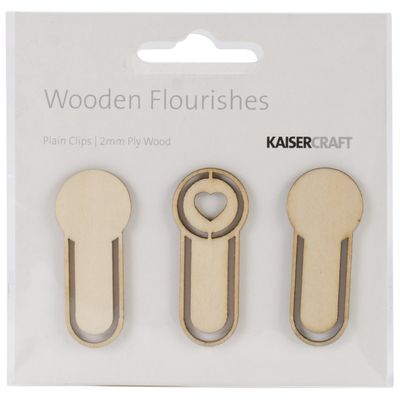 Kaisercraft FL565 Laser Cut Wood Flourish, Plain Clips, 3-Pack