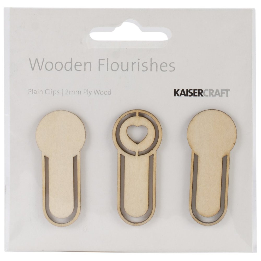 Kaisercraft FL565 Laser Cut Wood Flourish, Plain Clips, 3-Pack