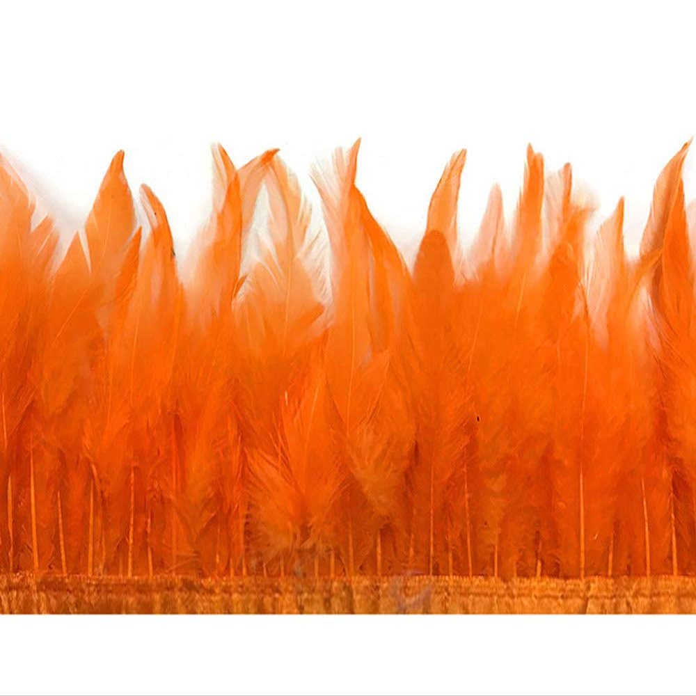 1 Yard - Pumpkin Orange Rooster Neck Hackle Saddle Feather Wholesale Trim DIY Craft Wedding Dress | Moonlight Feather