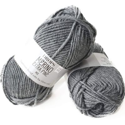 Superwash 100% Merino Wool Yarn for Knitting and Crocheting, 3 or Light, DK, Leight Worsted Weight, Drops Merino Extra Fine, 1.8 oz 115 Yards per Ball (04 Medium Grey)