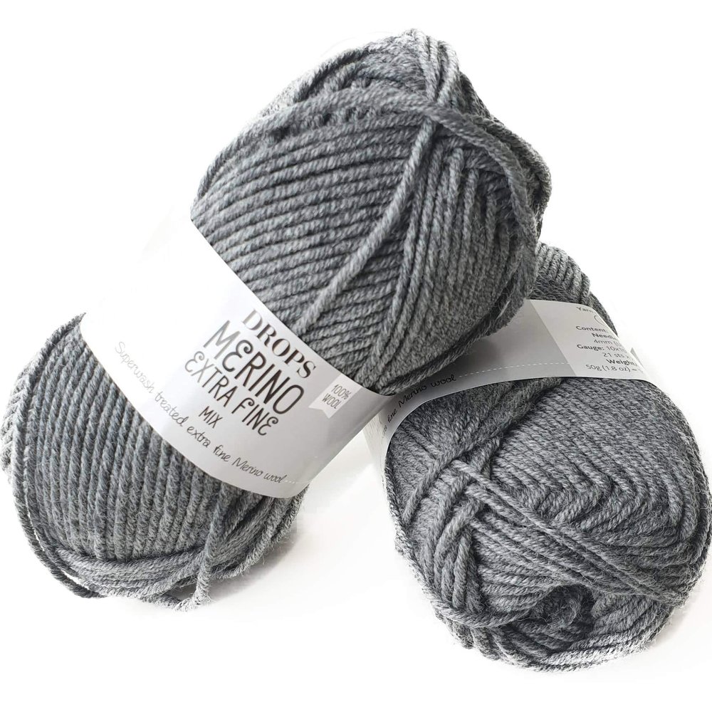 Superwash 100% Merino Wool Yarn for Knitting and Crocheting, 3 or Light, DK, Leight Worsted Weight, Drops Merino Extra Fine, 1.8 oz 115 Yards per Ball (04 Medium Grey)