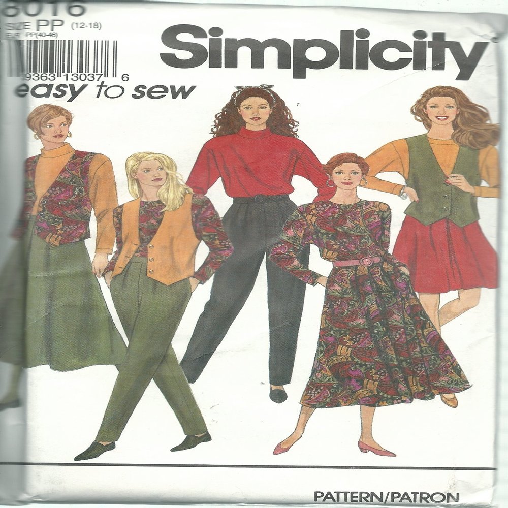 Simplicity 8016PP Sewintg Pattern Misses Easy To Sew Skirt Pants Top & Vest Size 12-18