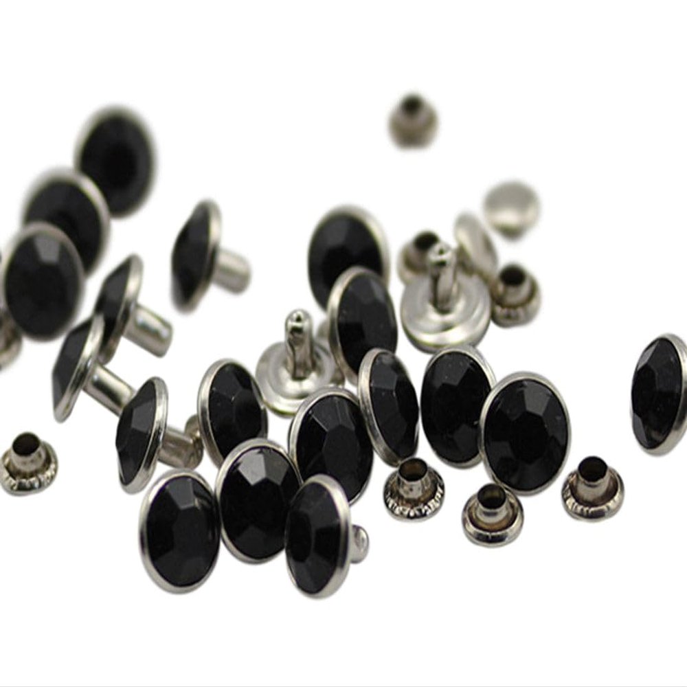 Allstarco 11mm Jet Black H101 Acrylic Rhinestone Rivets for Garments Leather, Sewing and Crafts DIY Jewelry Making in Bulk Bracelet Handbags Flipflops - 100 Pieces