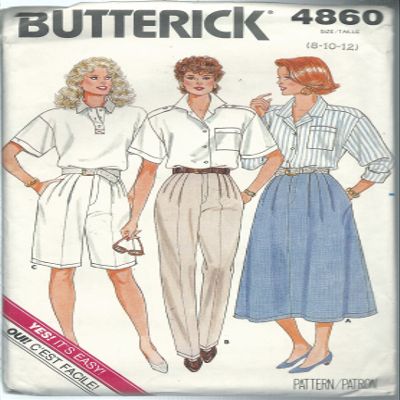 Vintage Butterick 4860 Sewing Pattern Misses Easy Skirt Pants & Shorts Size 8-12