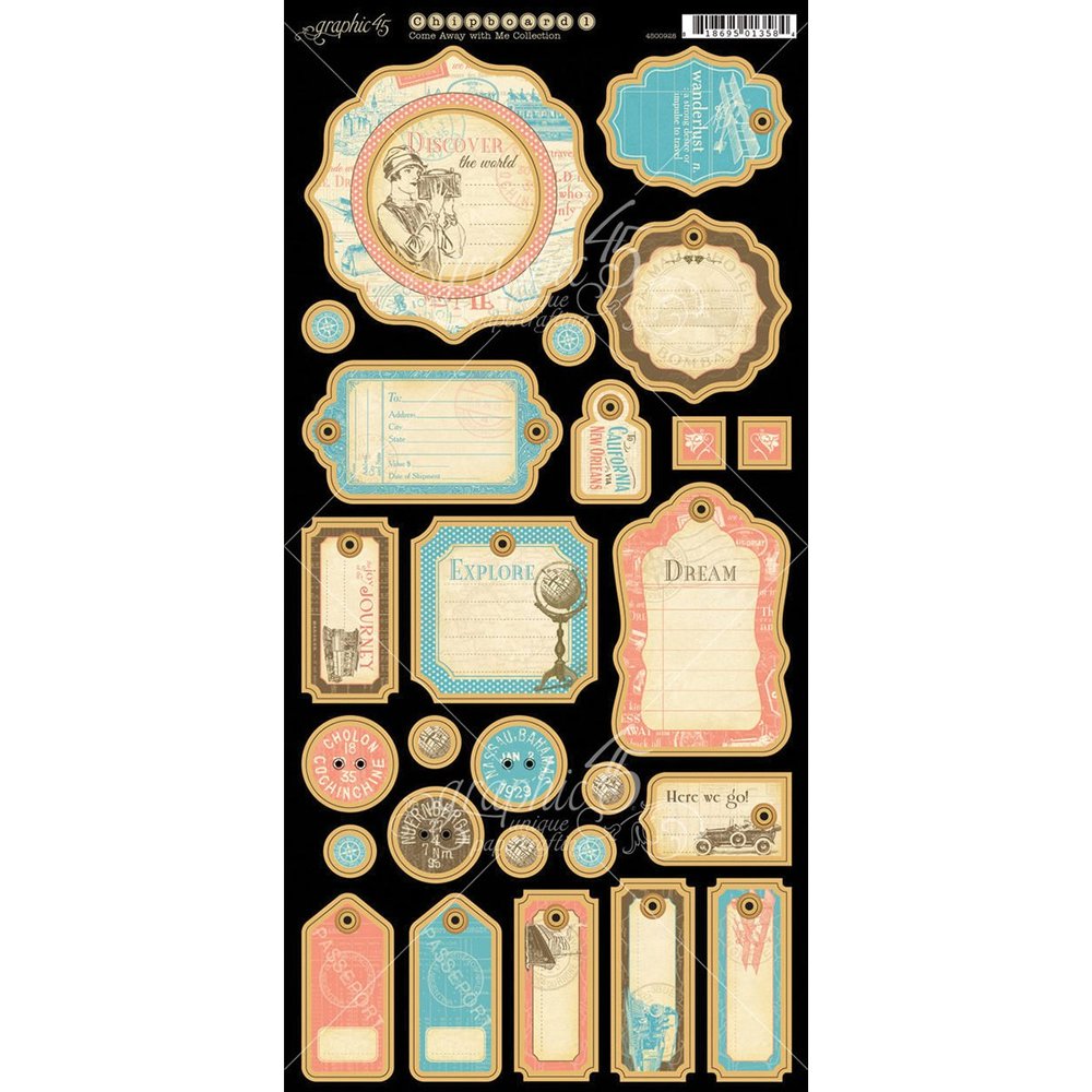Graphic 45 Come Away with Me Journaling Chipboard