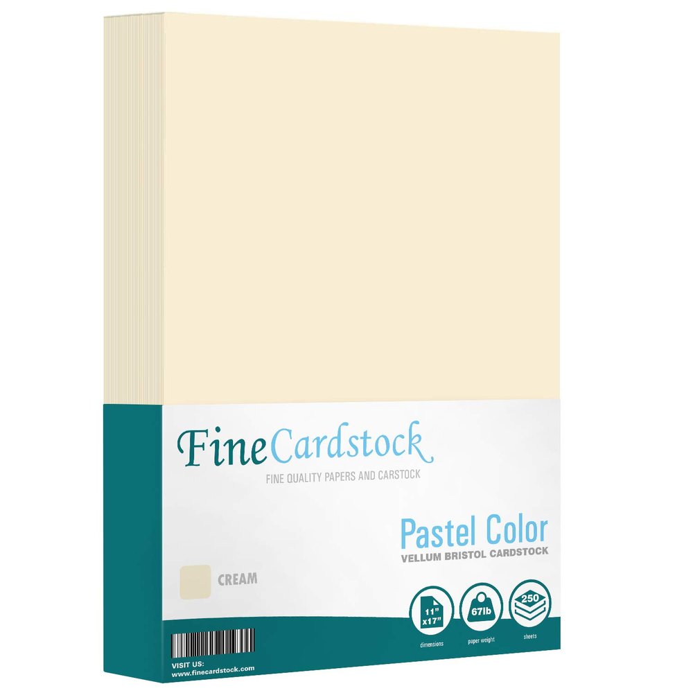 Color Cardstock Paper 67 Vellum Bristol, Sizes: 8.5 x 11 | 11 x 17 | 8.5 x 14 |1 ream of 250 Sheets Per Pack. (11 x 17 Cream)