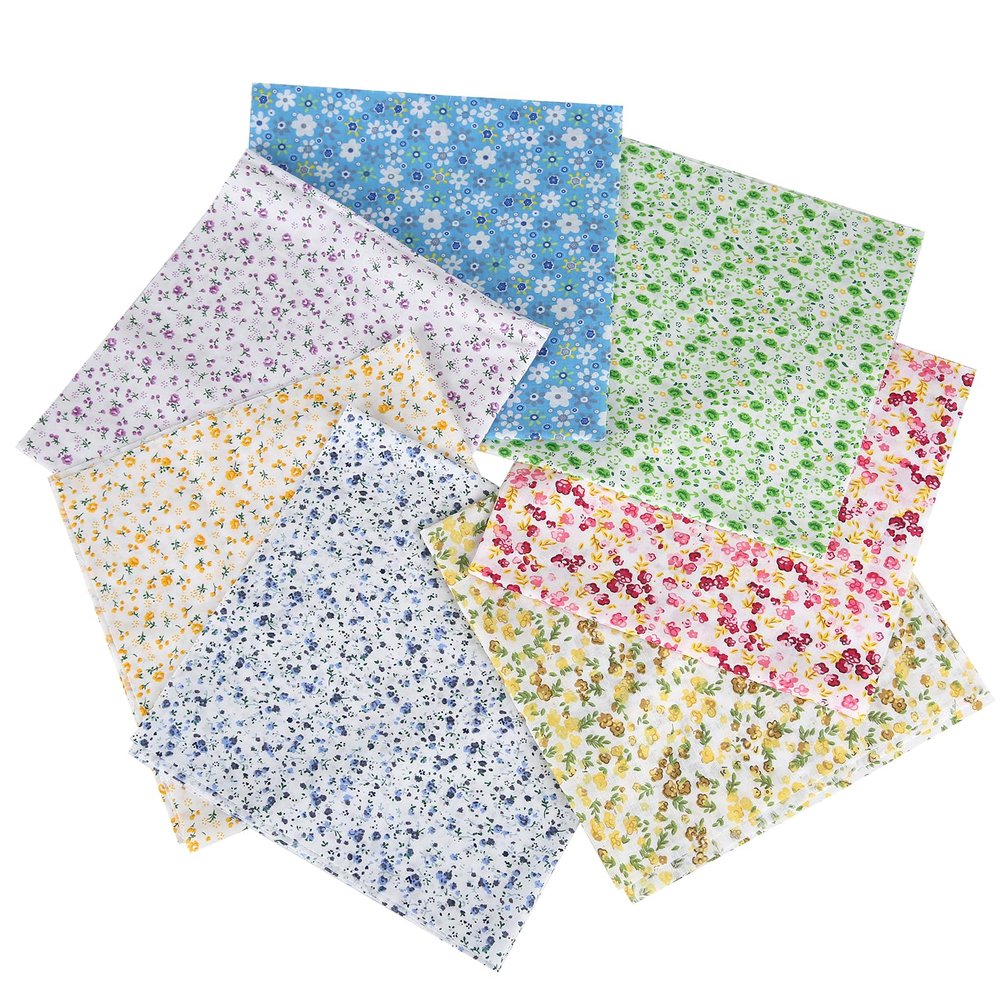 7 pcs 20" x 20" Cotton Fabric DIY Making Supplies Quilting Patchwork Fabric Fat Quarter Bundles DIY for Quilting Cotton Patchwork Cushions (Flowers, 20" x 20")
