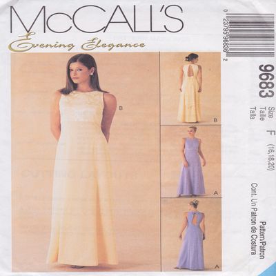 McCall's Evening Elegance 9683, Misses' Lined Gown. Size: F (16, 18, 20)