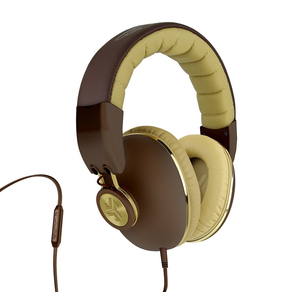 JLab Audio Bombora Over-Ear Headphones with Universal Mic, Matte Brown/Gold
