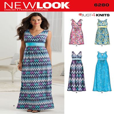 Simplicity New Look Just 4 Knits Pattern 6280 Misses Dress with Bodice and Length Variations Sizes 8-10-12-14-16-18-20