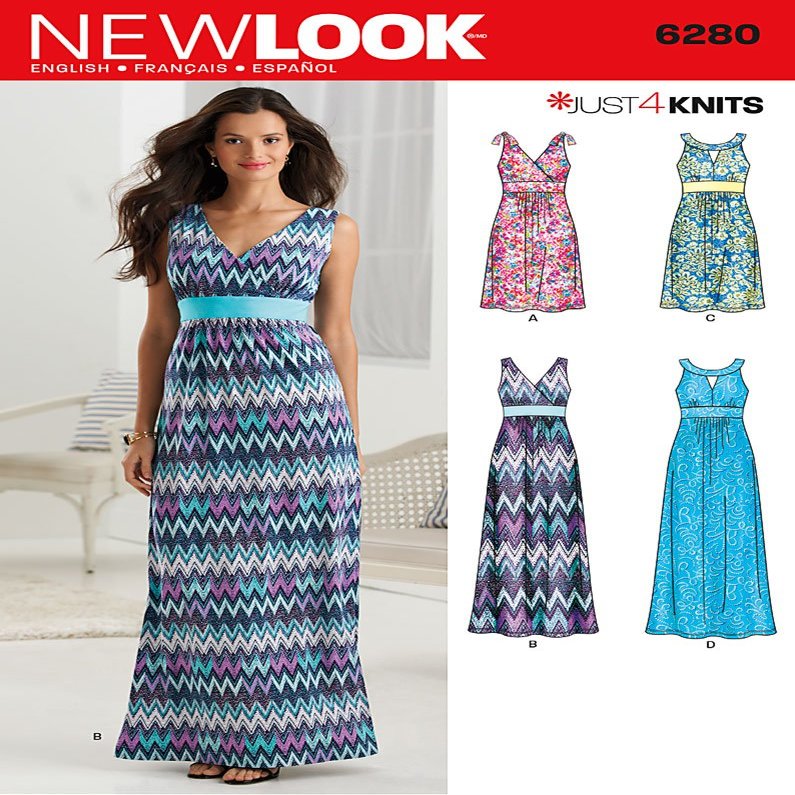Simplicity New Look Just 4 Knits Pattern 6280 Misses Dress with Bodice and Length Variations Sizes 8-10-12-14-16-18-20