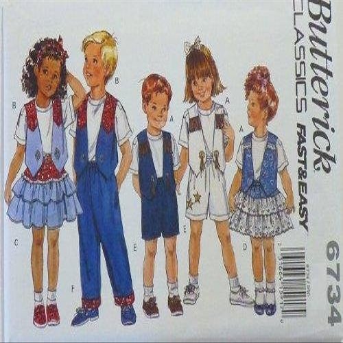 Butterick 6734 Kid's Vest, Top, Skirt, Pants & Shorts, Size 2-3-4