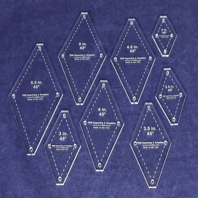 Diamond Templates 8 Pc Set No Tips 2 Inch - 5 1/2 Inch - Clear 1/8 Inch 45 Degree
