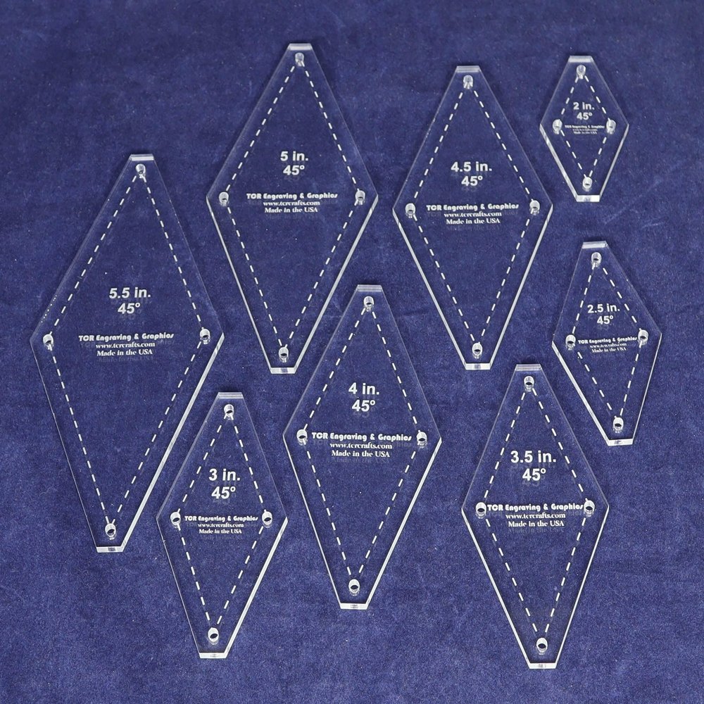 Diamond Templates 8 Pc Set No Tips 2 Inch - 5 1/2 Inch - Clear 1/8 Inch 45 Degree