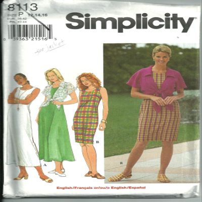 Simplicity Pattern #8113, Misses' Dress & Jacket. Size: 12-14-16