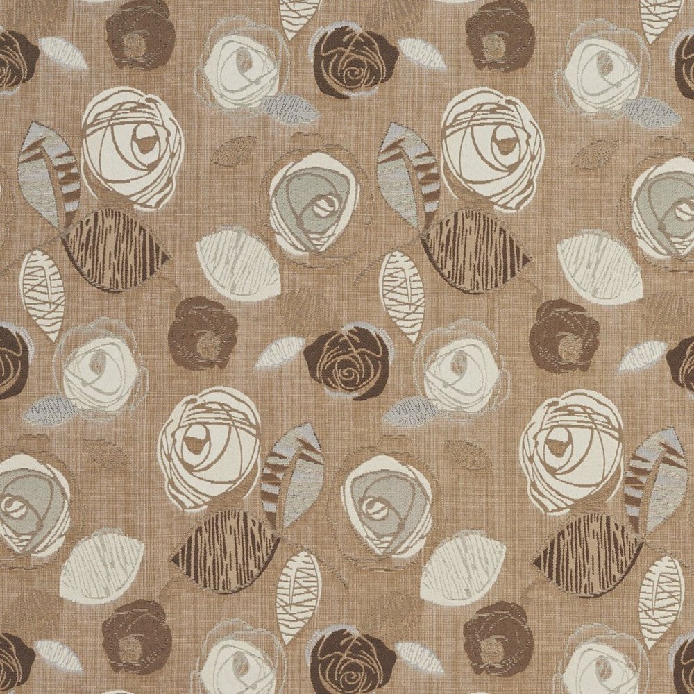 A375 Brown and Ivory Leaves and Roses Tweed Textured Metallic Upholstery Fabric by The Yard- Closeout