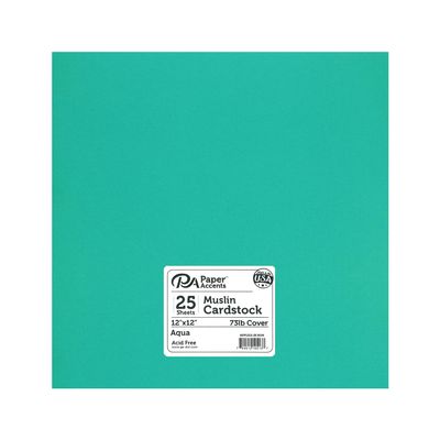 PA Paper Accents Muslin Cardstock 12" x 12" Aqua, 73lb colored cardstock paper for card making, scrapbooking, printing, quilling and crafts, 25 piece pack
