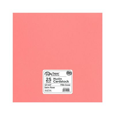 PA Paper Accents Muslin Cardstock 12" x 12" Satin Rose, 73lb colored cardstock paper for card making, scrapbooking, printing, quilling and crafts, 25 piece pack