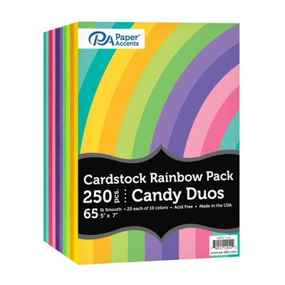Accent Design Paper Accents Variety Pack, Rainbow Cardstock, Candy Duo, 5x7 Inch, 250 Pack, 65lb Coordinated Color Cardstock, Scrapbooking, Card Making, and Crafts