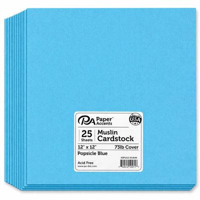Paper Accents Muslin Texture Cardstock, Popsicle Blue, 12x12 Inch, 25 Pack, 73lb, Scrapbooking Card Making and Crafts