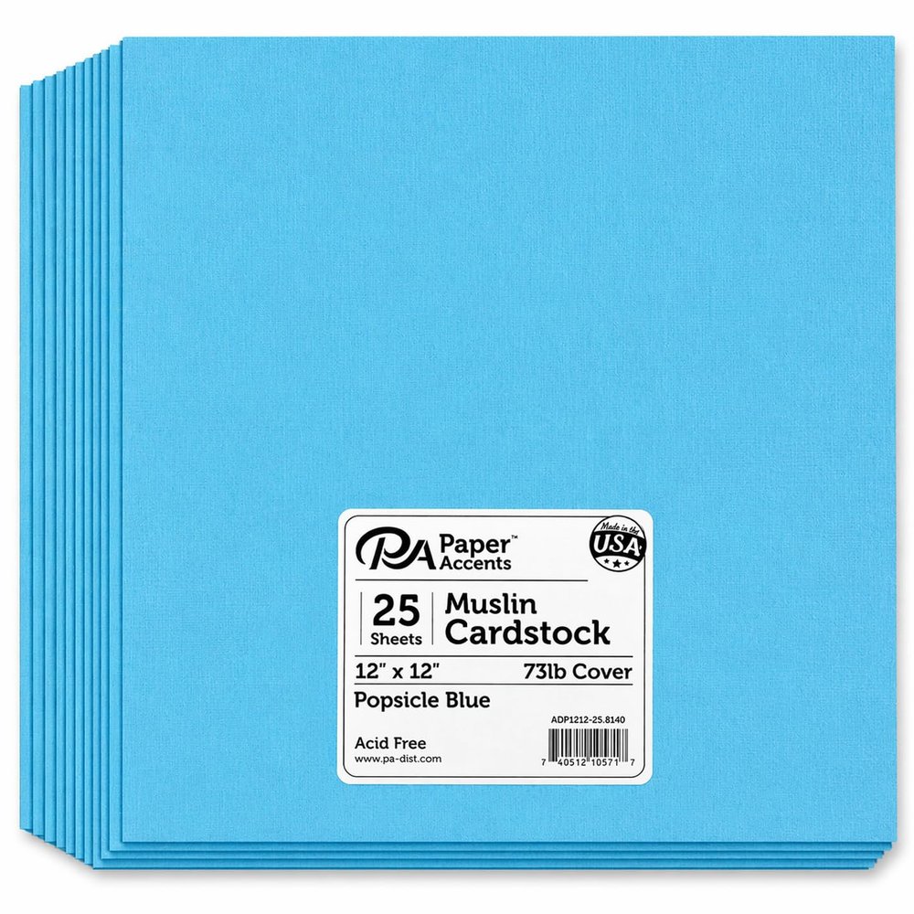Paper Accents Muslin Texture Cardstock, Popsicle Blue, 12x12 Inch, 25 Pack, 73lb, Scrapbooking Card Making and Crafts