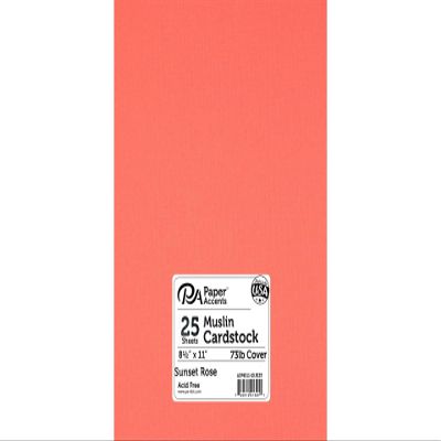 PA Paper Accents Textured Cardstock 8.5" x 11" Sunset Rose, 73lb colored cardstock paper for card making, scrapbooking, printing, quilling and crafts, 25 piece pack