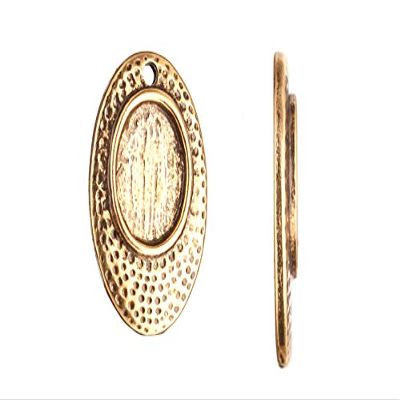 Drop/Pendant, Antique-Gold Finished Hammer Tone Oval Frame Cabochon Setting 22x14mm Fits 8x10mm Cabochon