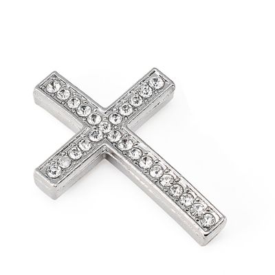 RUBYCA 30pcs Cross Sideway Metal Connector Bead DIY Shamballa Bracelet Silver Color White Clear Crystal Inlay