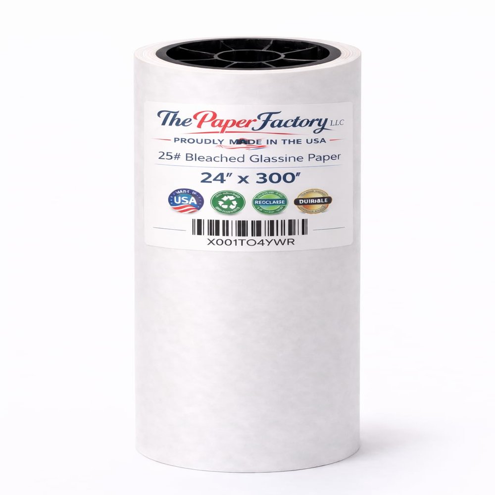 Glassine Paper 24" x 300' Premium Acid-Free Neutral pH. Archival Safe, Translucent, Grease-and Moisture-Resistant. Protect Artwork, Photos, documents, and Safe Food Wrapping. The Paper Factory LLC