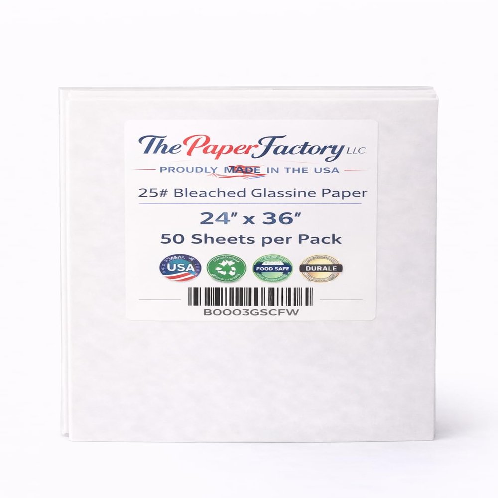 Glassine Paper 24 inches x 36 inches - 50 Sheets Premium Acid-Free Neutral pH. Archival Safe, Translucent, Grease-and Moisture-Resistant. Protect Artwork, Photos, documents, and Safe Food Wrapping.
